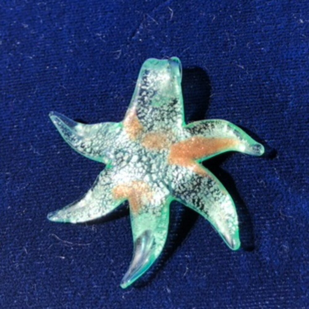 Hand Blown Artisan Glass Starfish Pendant Necklace Slide Metallic 40mm-45mm VTG